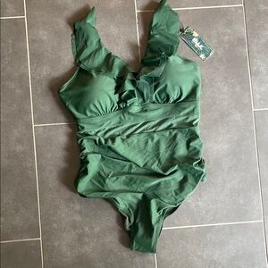 New BMJL green one‎ piece ruffled womens large swimsuit